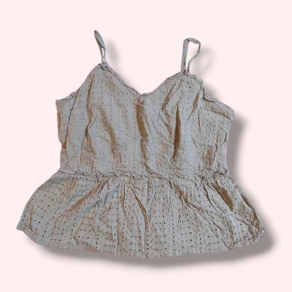 Chic Beige Eyelet Tank Top